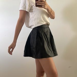 Pleated Leather Mini Skirt